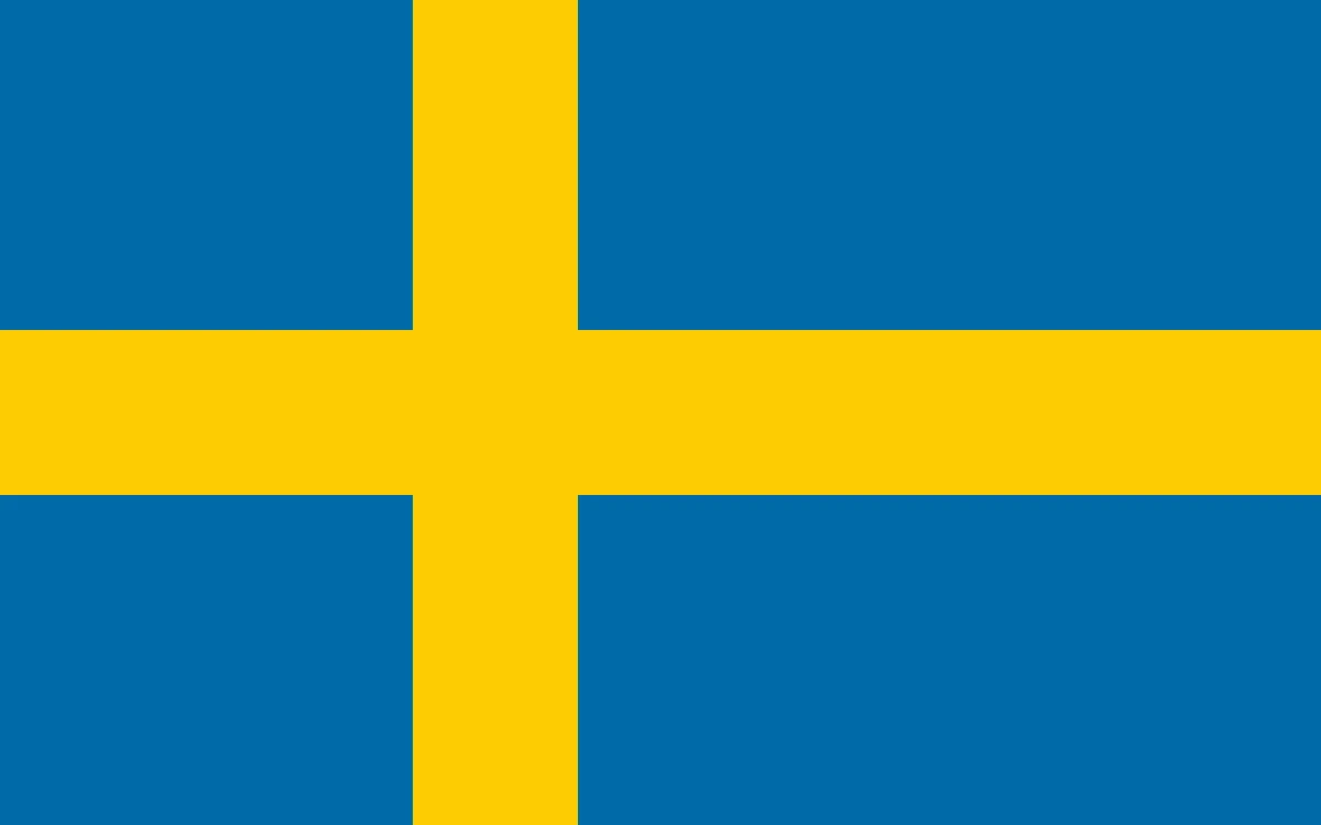 Swedish flag design: a yellow Scandinavian cross on blue, available in Hemptex® hemp or CiCLO® polyester
