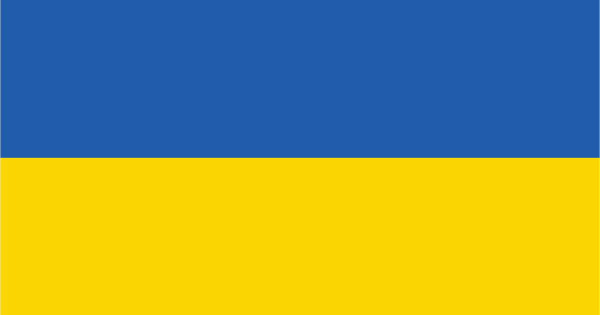 Ukraine flag design: a blue band over a yellow band, available in Hemptex® hemp or CiCLO® polyester